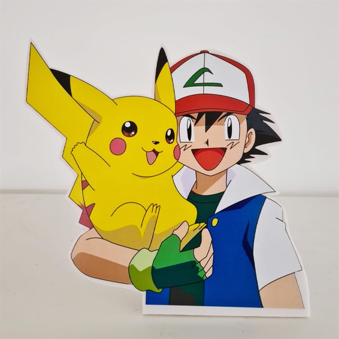 Pokemon Ash ve Pikachu Ayaklı Dekor Pano 30 cm