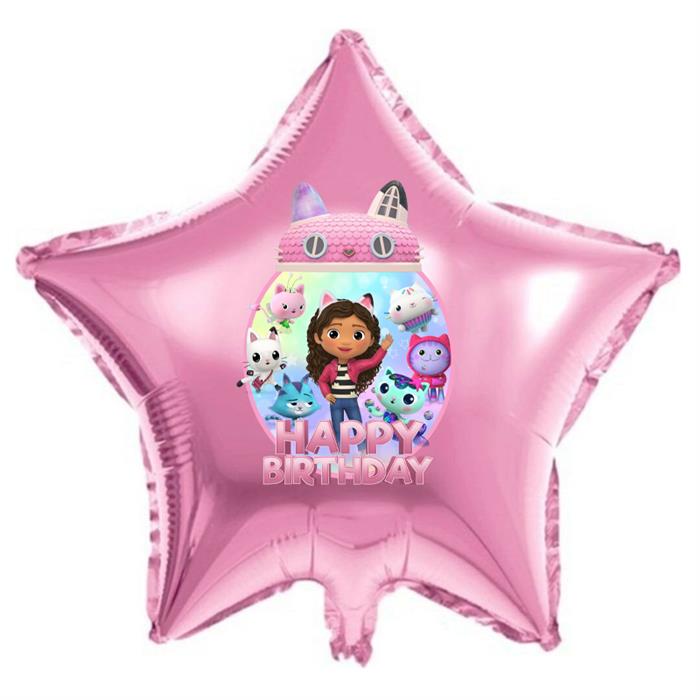 Gabby Dollhouse Stickerlı Pembe Yıldız Folyo Balon