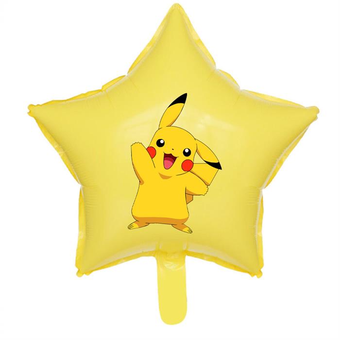 Pikachu Stickerlı Sarı Yıldız Folyo Balon