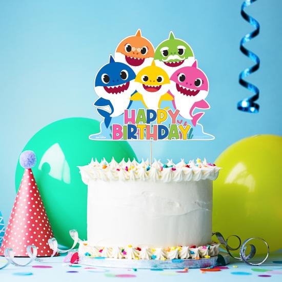 Baby Shark Temalı Happy Birthday Pasta Süsü