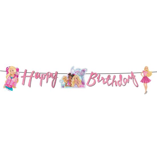 Barbie Konsepti Happy Birthday Kaligrafi Banner