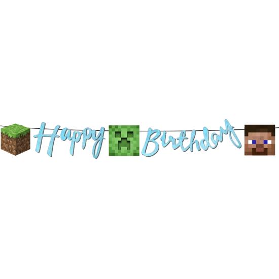Minecraft Temalı Happy Birthday Kaligrafi Banner