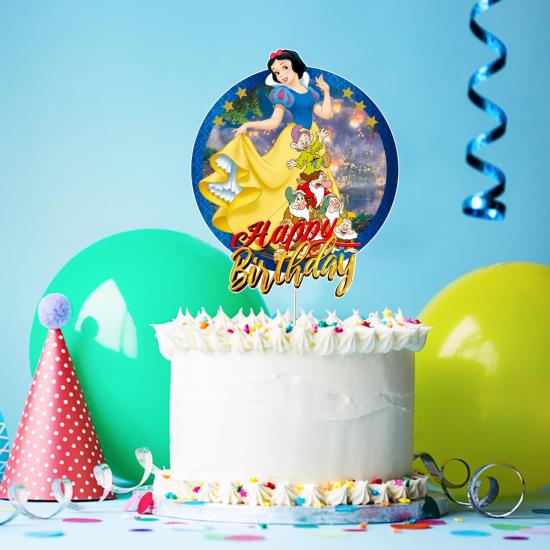 Pamuk Prenses Temalı Happy Birthday Pasta Süsü