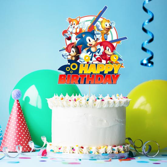 Sonic Temalı Happy Birthday Pasta Süsü