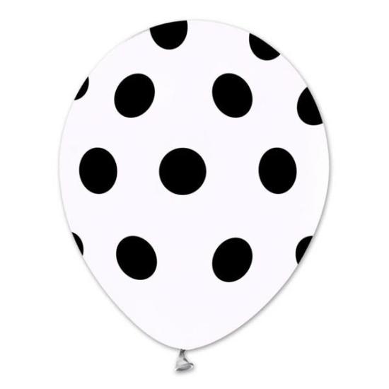 Siyah Puantiyeli Beyaz Balon 5’li