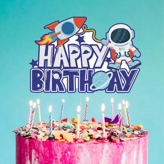 Uzay Konsepti Happy Birthday Pasta Süsü
