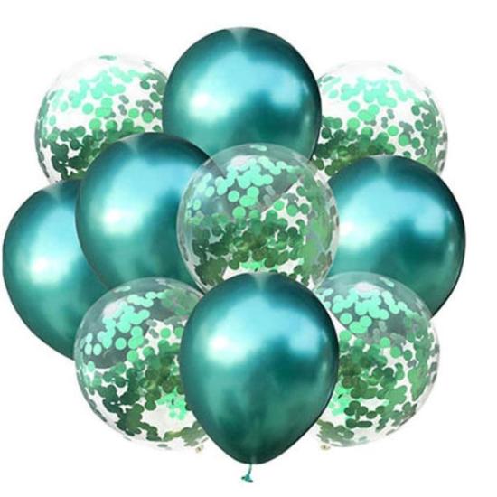 Krom Yeşil Konfetili Parlak Balon Seti 10 Adet