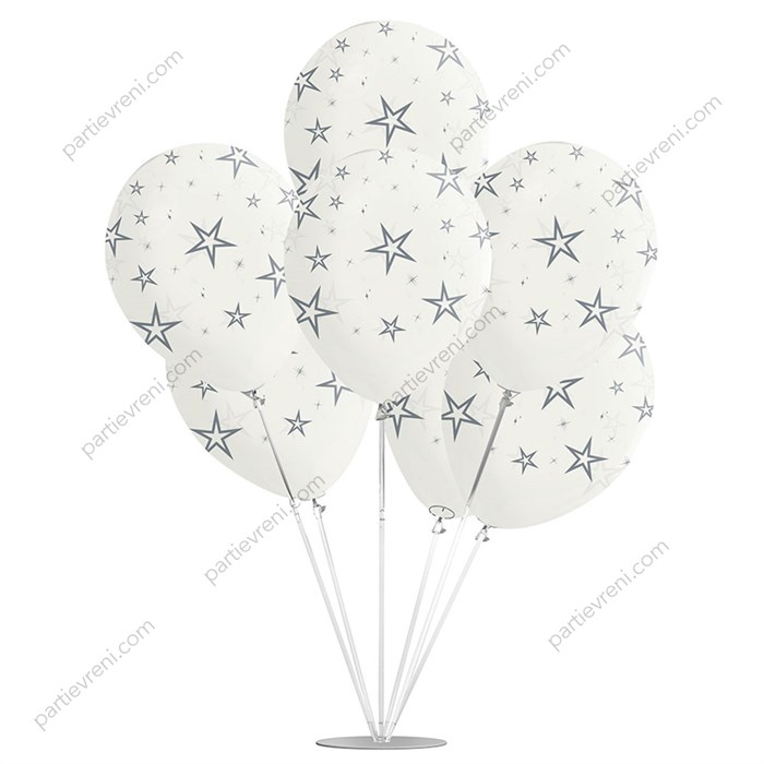 Şeffaf Gümüş Yıldızlar Balonlu Ayaklı Balon Standı