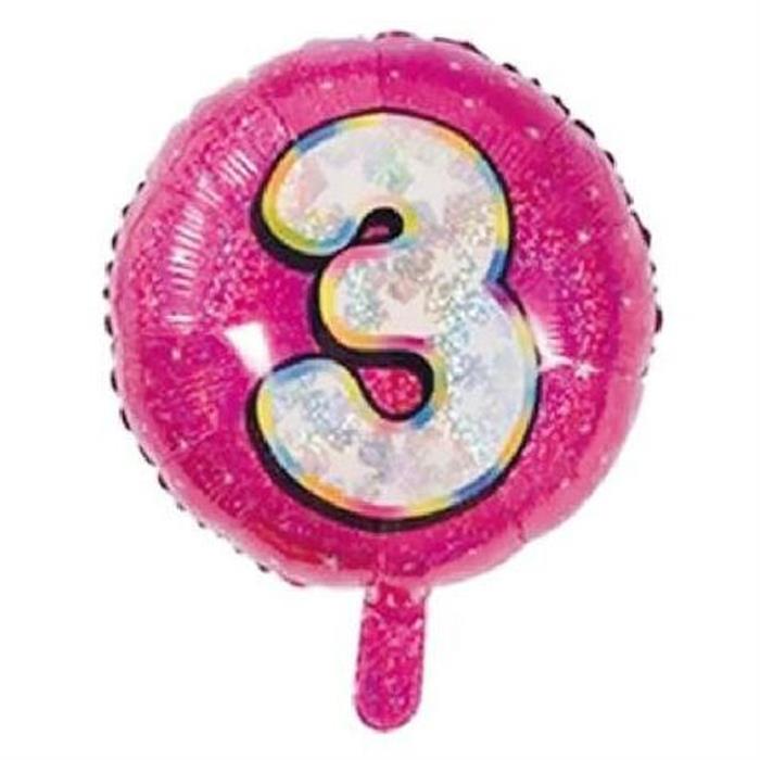 3 Rakam Pembe Yuvarlak Folyo Balon - 45 cm