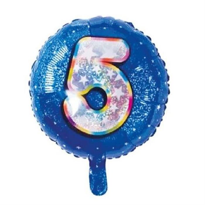 5 Rakam Mavi Yuvarlak Folyo Balon - 45 cm