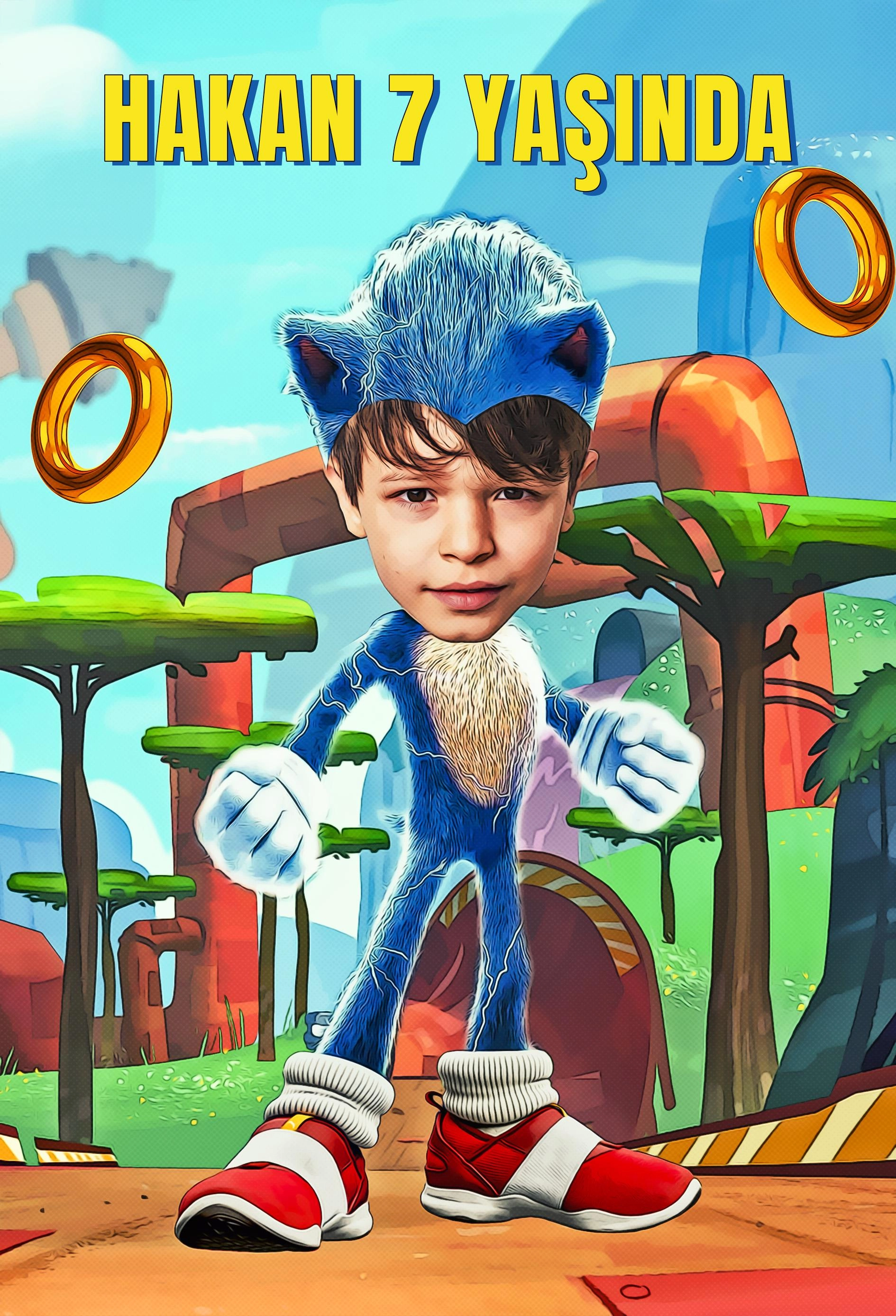 Sonic Temalı Kişiye Özel Portre Afiş