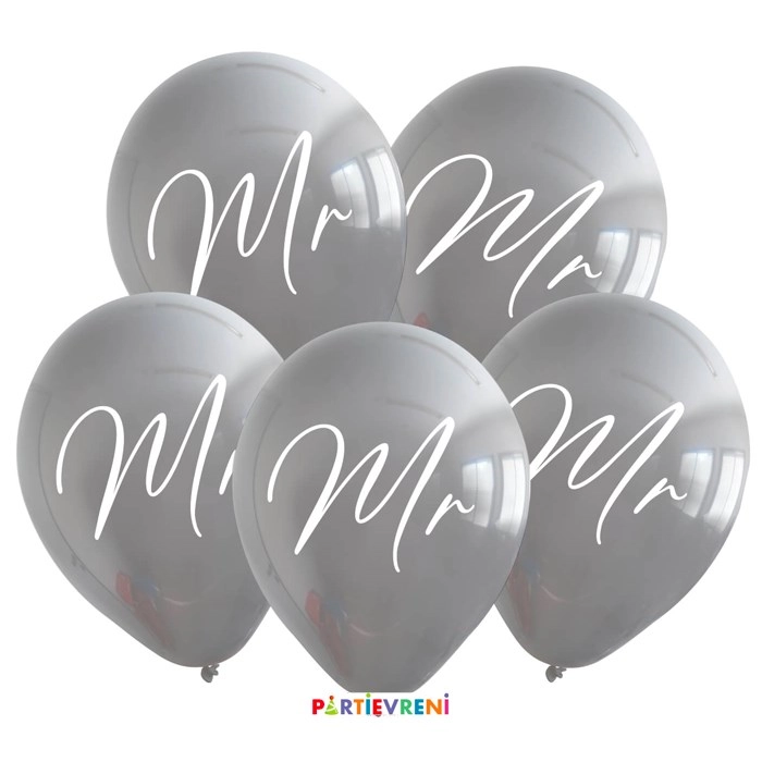 Mr & Mrs Baskılı Balon Gri ve Rose Gold - 10 Adet