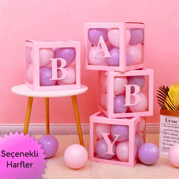 Şeffaf Kutu ve Harf - Pembe - 25 cm - Harf Hediyeli