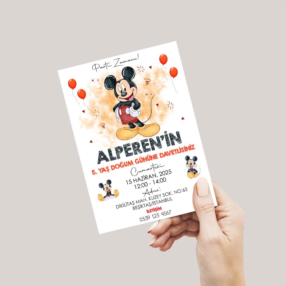 Mickey Mouse Temalı Doğum Günü Davetiyesi 8’li