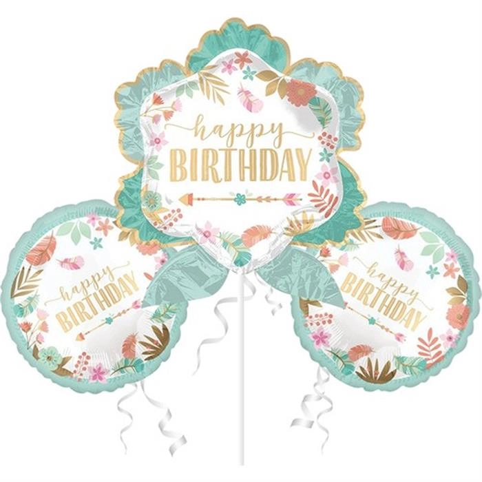 Çiçek Temalı Happy Birthday Temalı Folyo Balon Seti
