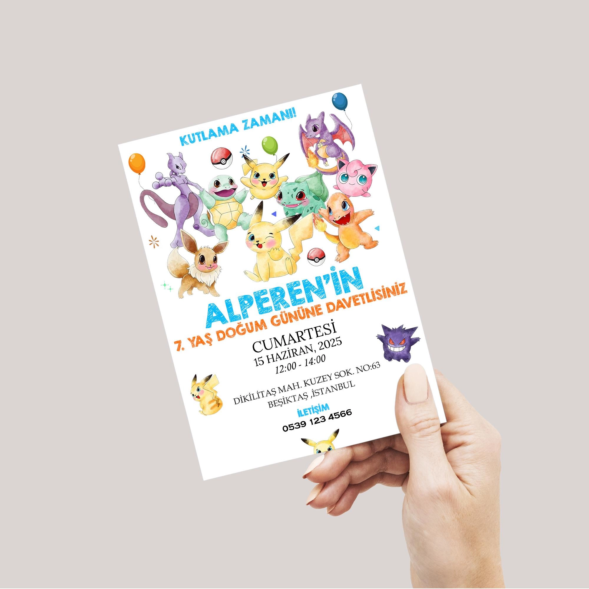 Pokemon Temalı Doğum Günü Davetiyesi 8’li
