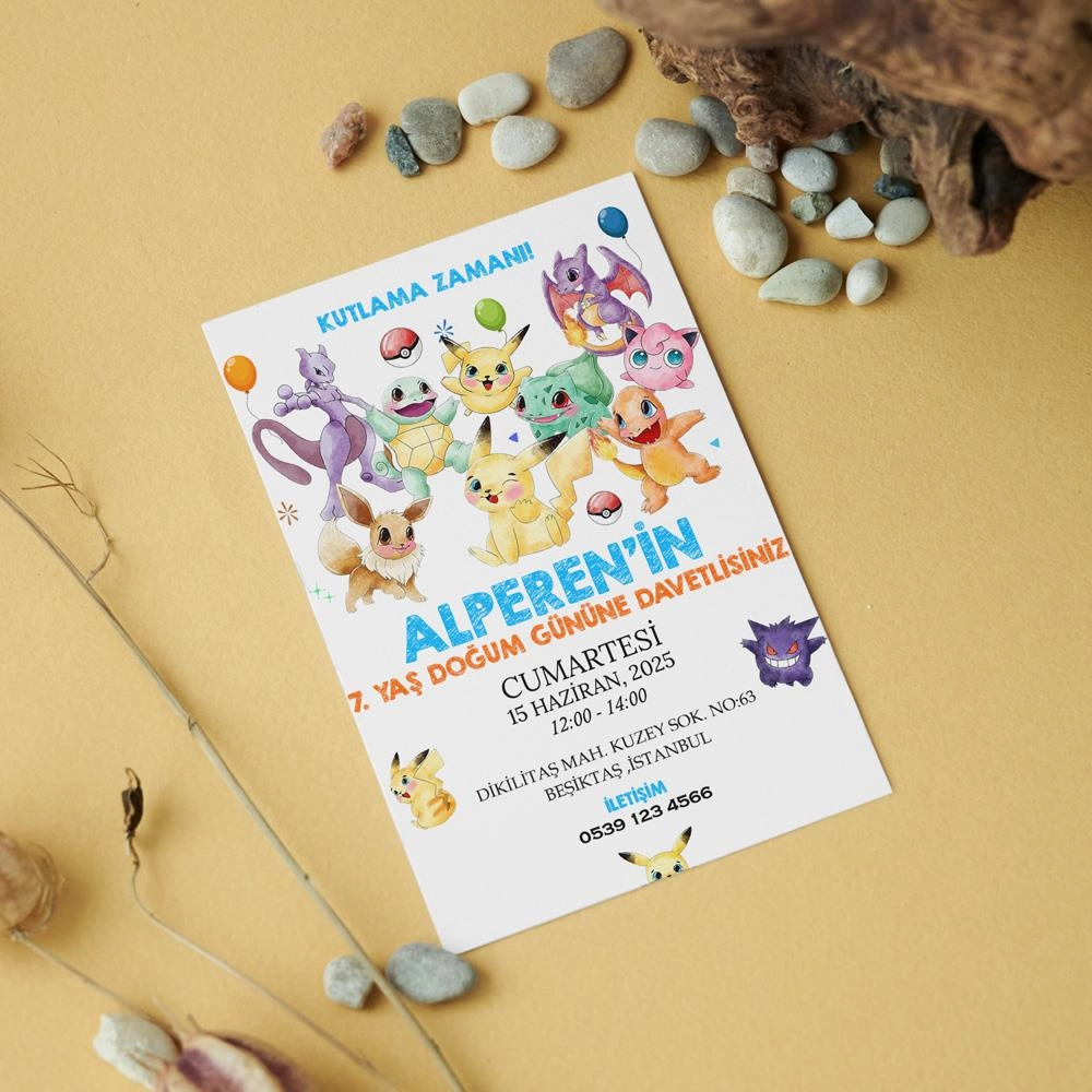 Pokemon Temalı Doğum Günü Davetiyesi 8’li