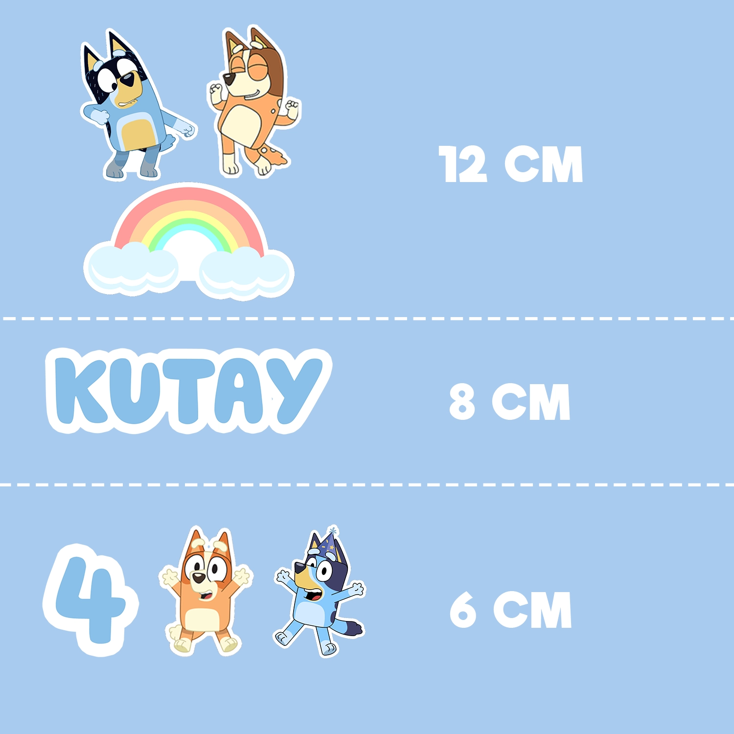 Kişiye Özel Bluey İsimli Pasta Süsü Seti
