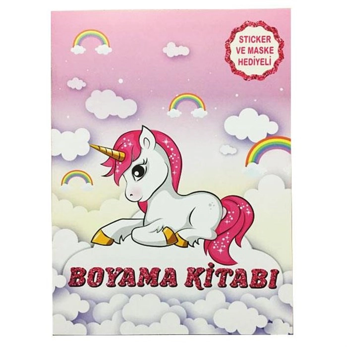 Unicorn Temalı Boyama Kitabı (Çıkartma+Maskeli)
