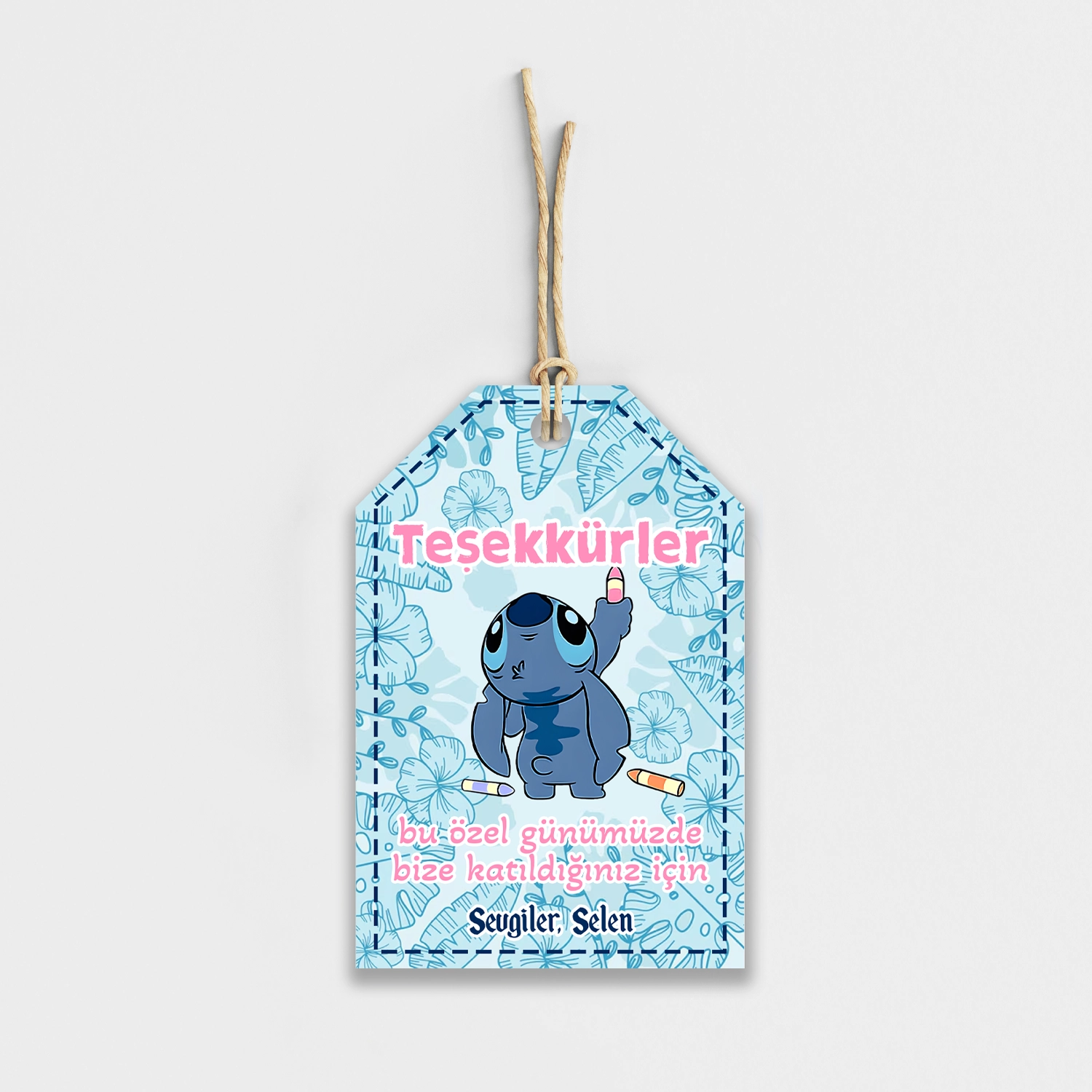 Stitch Temalı Kişiye Özel Teşekkür Kartı 8’li