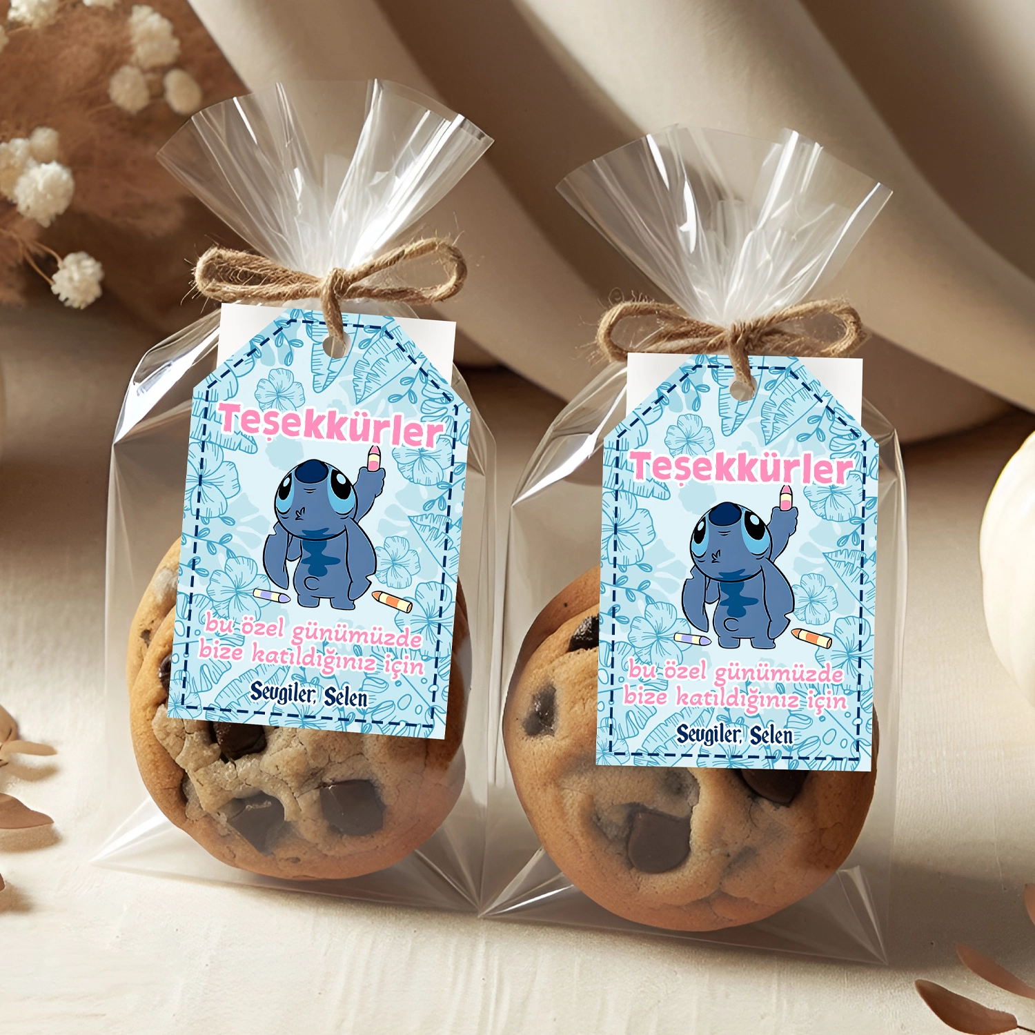 Stitch Temalı Kişiye Özel Teşekkür Kartı 8’li