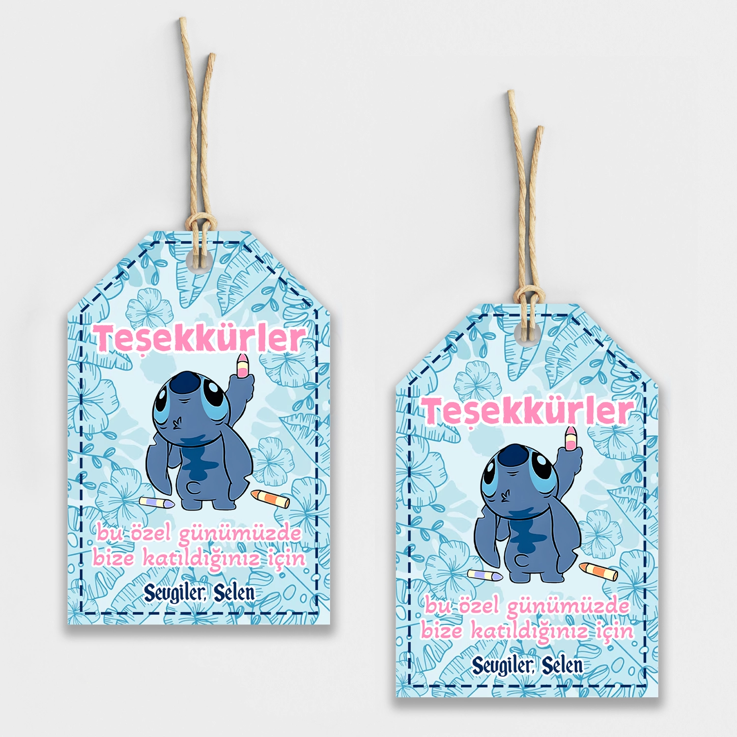 Stitch Temalı Kişiye Özel Teşekkür Kartı 8’li