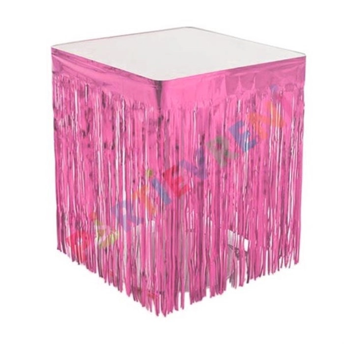 Pembe Işıltılı Püsküllü Masa Eteği - 4 m x 75 cm