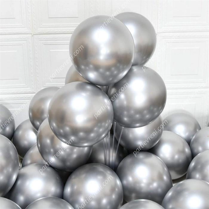Gümüş Krom Kaplı Metalik Balon - 50 Adet