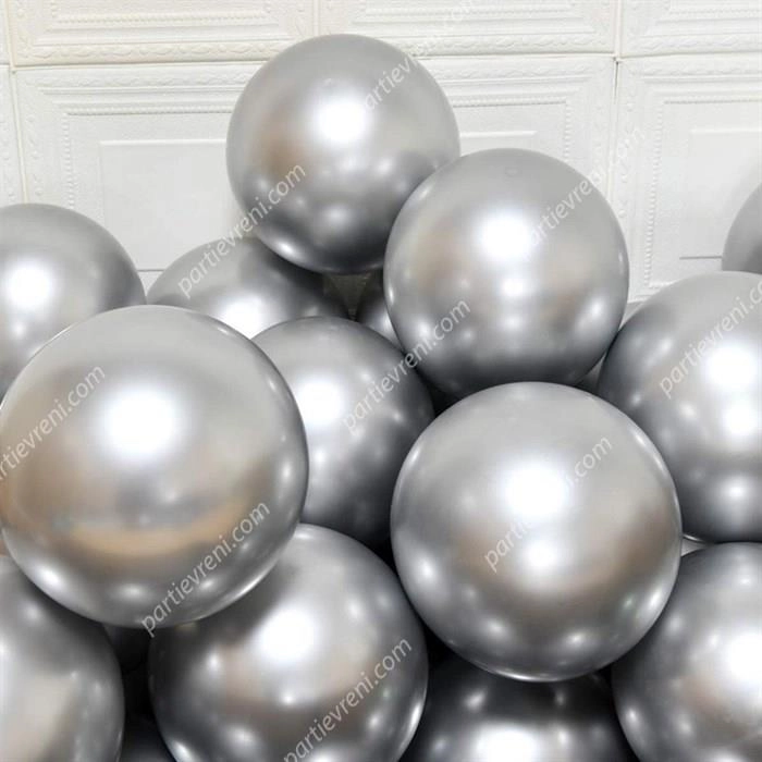 Gümüş Krom Kaplı Metalik Balon - 50 Adet