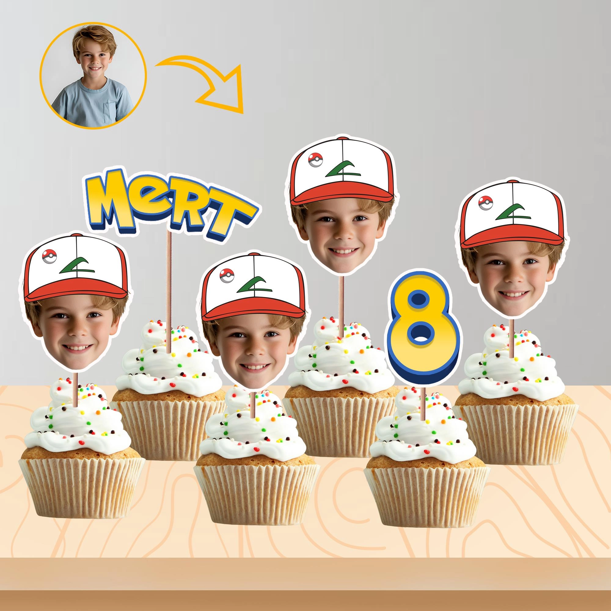 Kişiye Özel İsimli ve Yaş Seçenekli Pokemon Temalı Kafa Kürdan 8’li Set