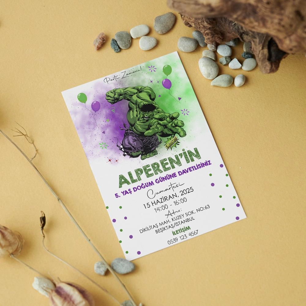 Hulk Temalı Doğum Günü Davetiyesi 8’li