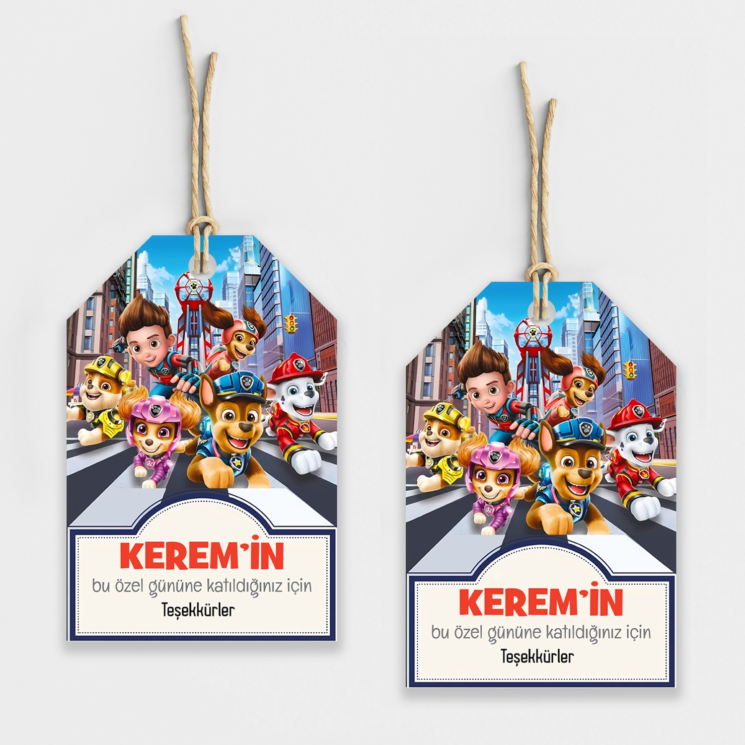 Paw Patrol Temalı Kişiye Özel Teşekkür Kartı 8’li
