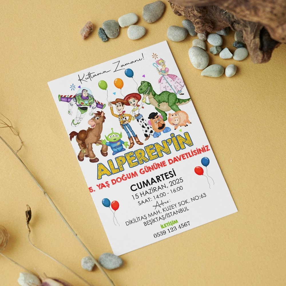 Toy Story Temalı Doğum Günü Davetiyesi 8’li