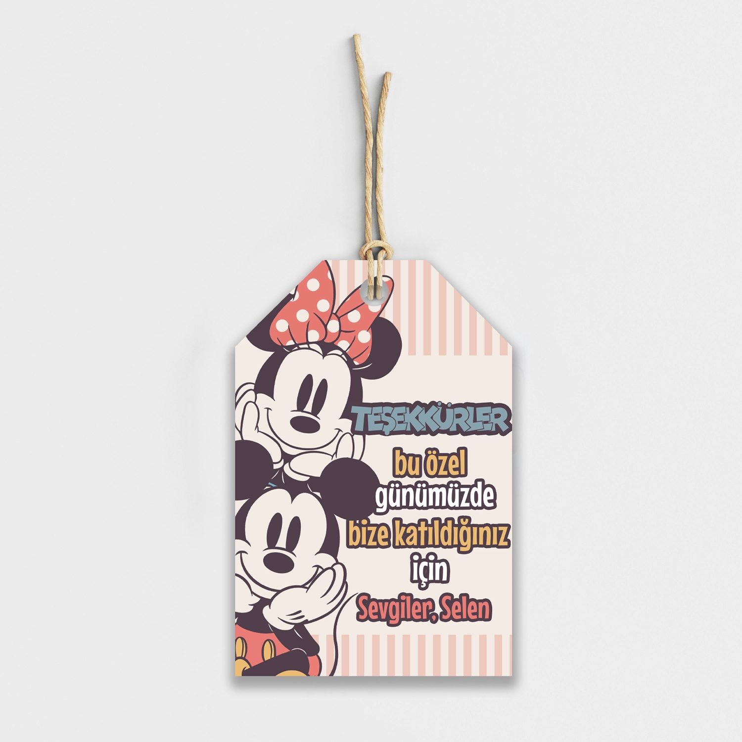 Mickey ve Minnie Mouse Temalı Kişiye Özel Teşekkür Kartı 8’li