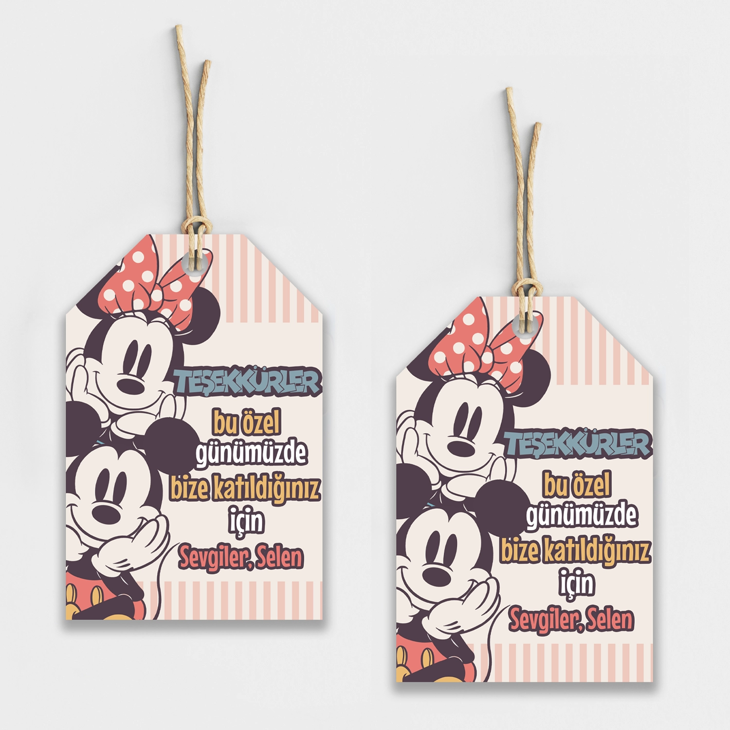 Mickey ve Minnie Mouse Temalı Kişiye Özel Teşekkür Kartı 8’li