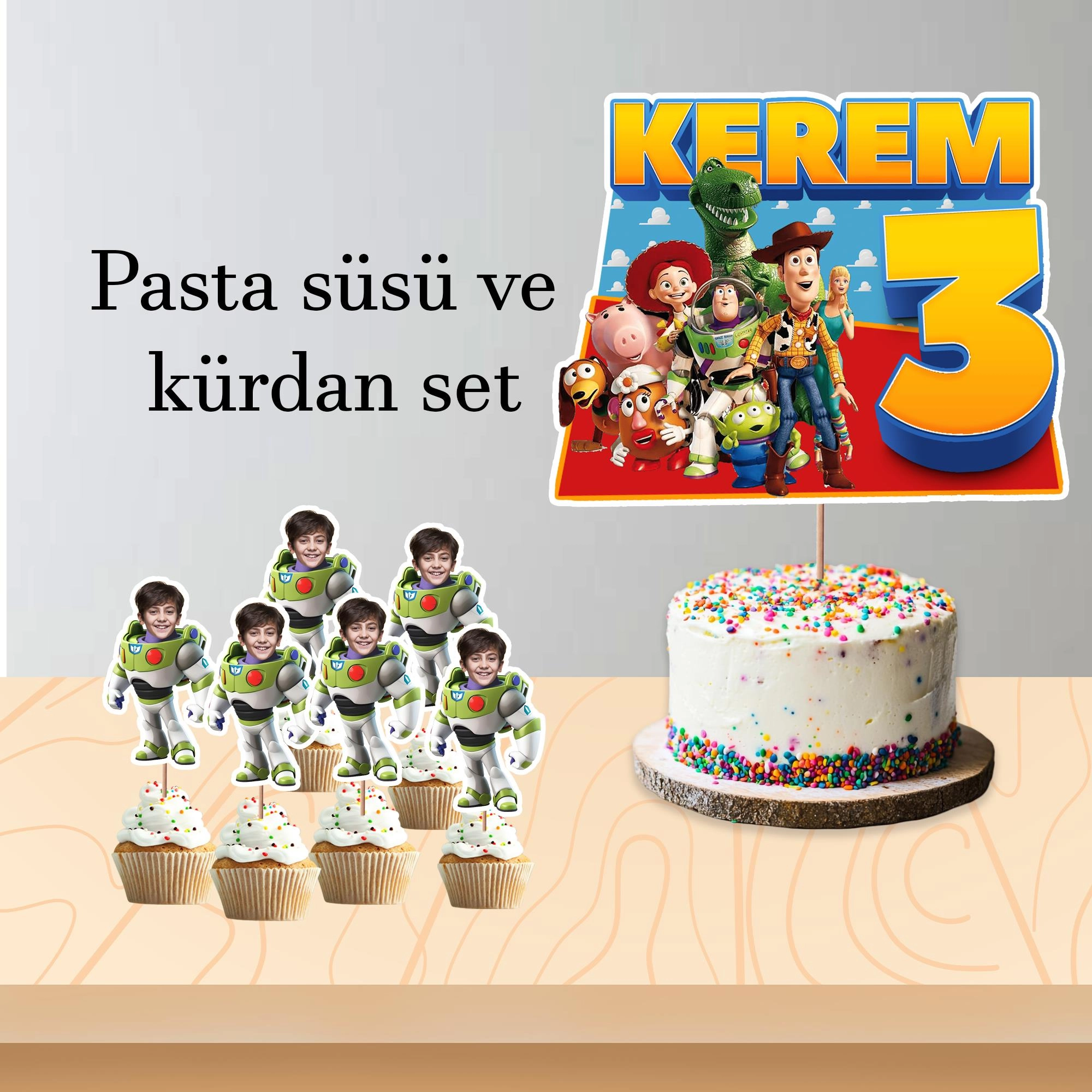 Kişiye Özel ToyStory Buzz Lightyear Temalı Pano ve Pasta Süsü Seti