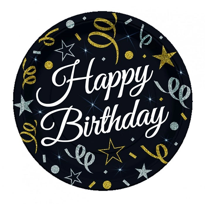 Happy Birthday Temalı Siyah Tabak 8 Adet
