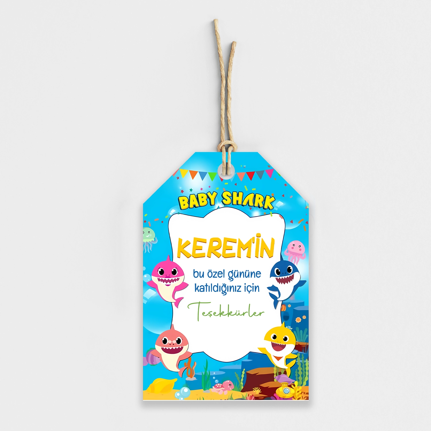 Baby Shark Temalı Kişiye Özel Teşekkür Kartı 8’li
