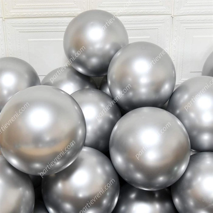 Gümüş Krom Kaplı Metalik Balon - 5 Adet