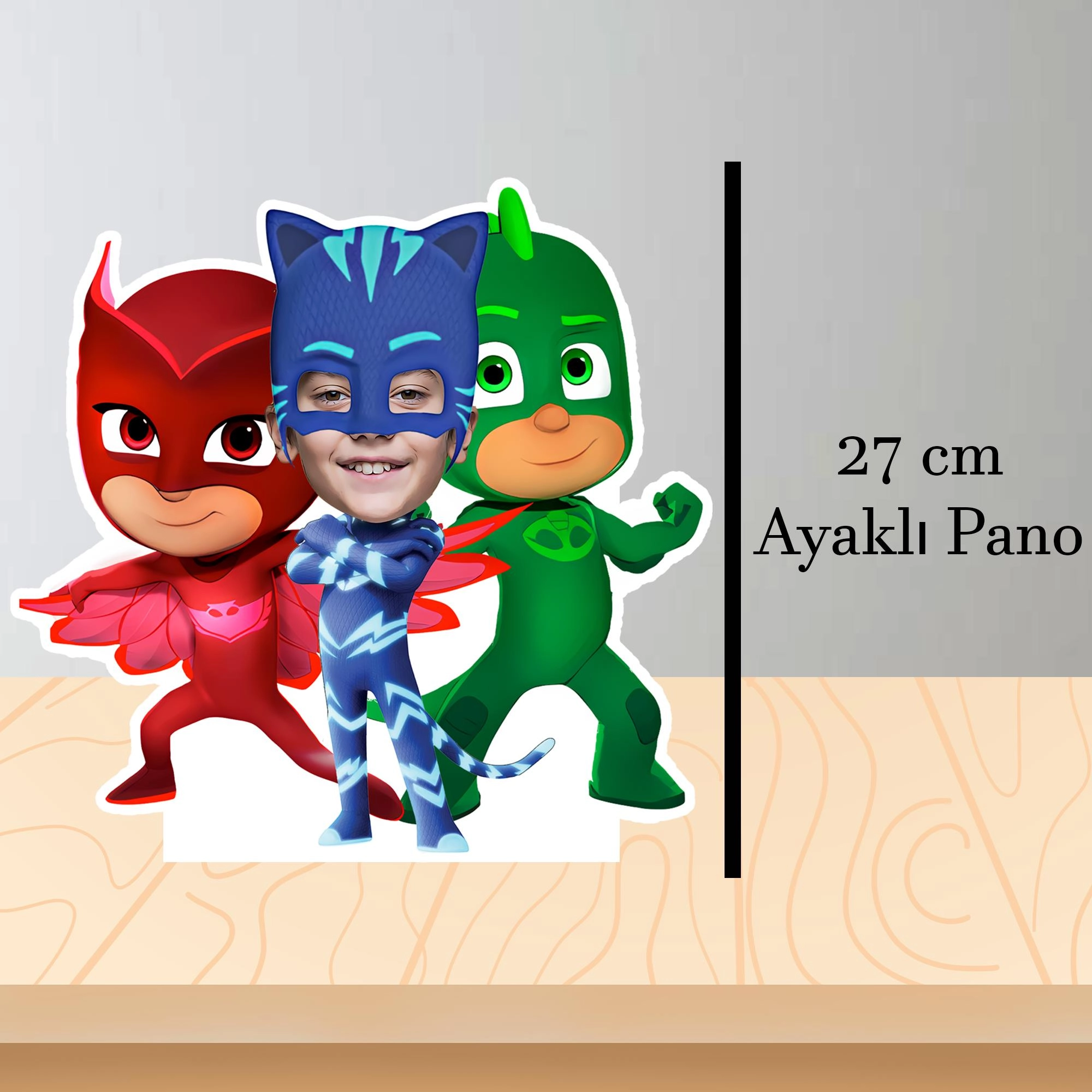 Kişiye Özel Pj Masks Temalı Pano ve Pasta Süsü Seti
