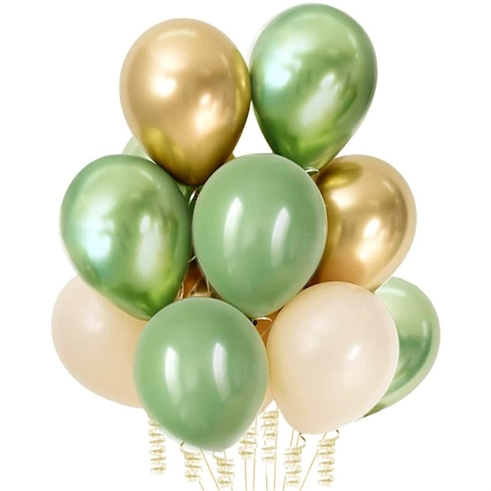 Gold Yeşil Krom Küf Yeşili Somon Karışık Balon Seti 12 Adet