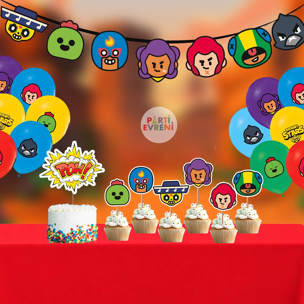 Brawl Stars Doğum Günü Seti | Afiş, Pasta Süsü Seti, Balon