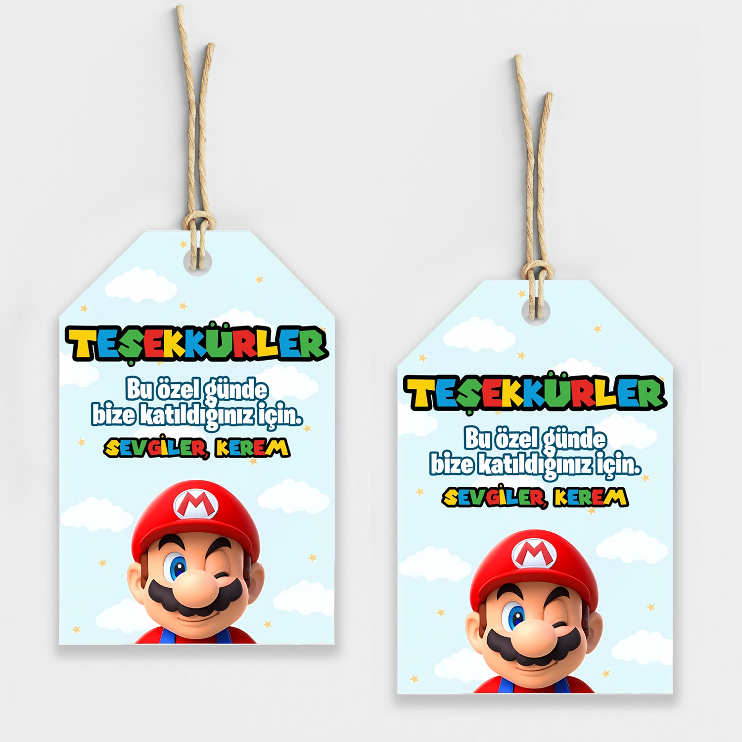 Super Mario Temalı Kişiye Özel Teşekkür Kartı 8’li