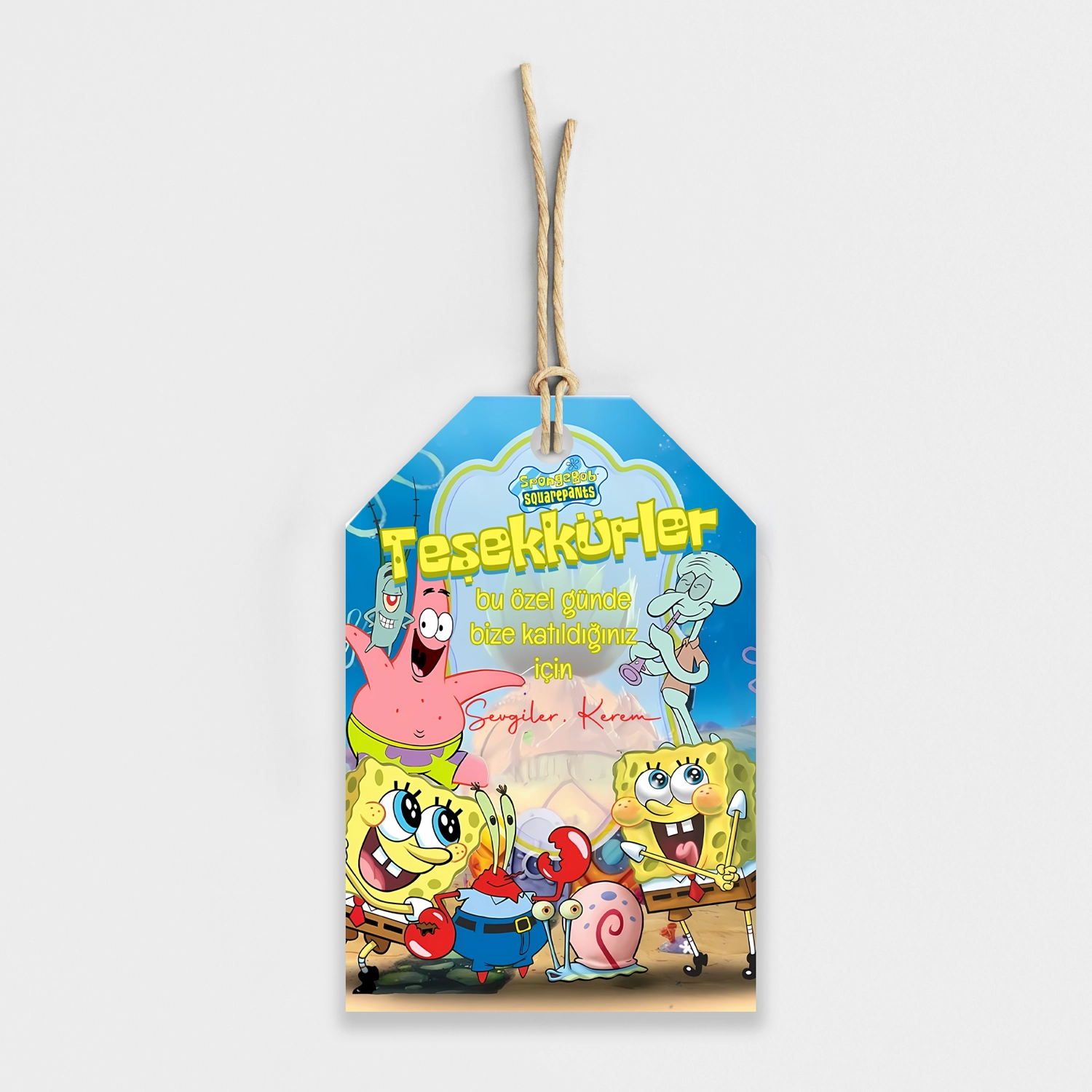 Sünger Bob Temalı Kişiye Özel Teşekkür Kartı 8’li