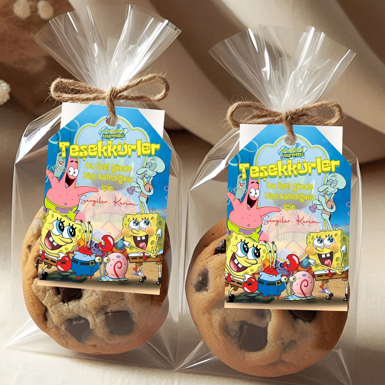 Sünger Bob Temalı Kişiye Özel Teşekkür Kartı 8’li