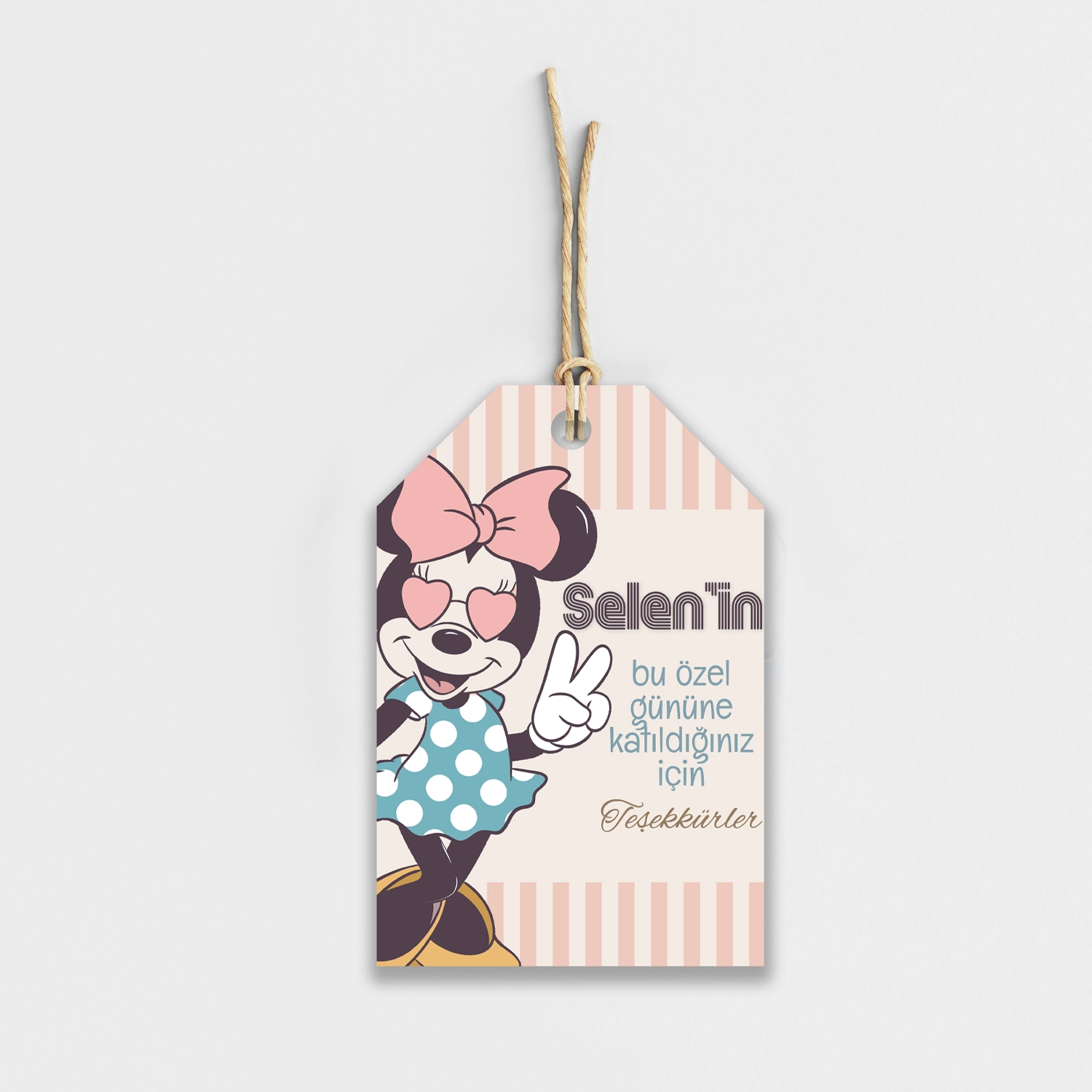 Minnie Mouse Temalı Kişiye Özel Teşekkür Kartı 8’li