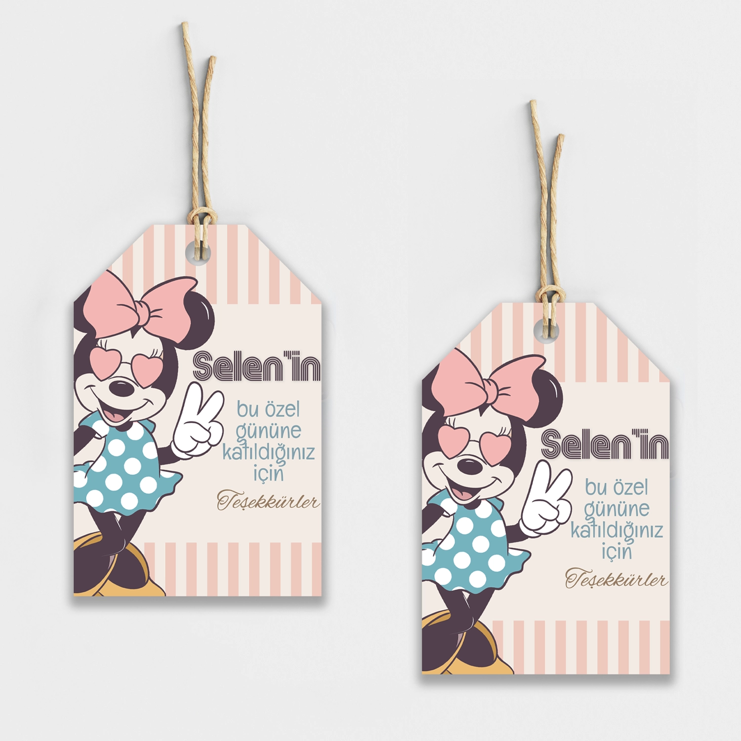 Minnie Mouse Temalı Kişiye Özel Teşekkür Kartı 8’li