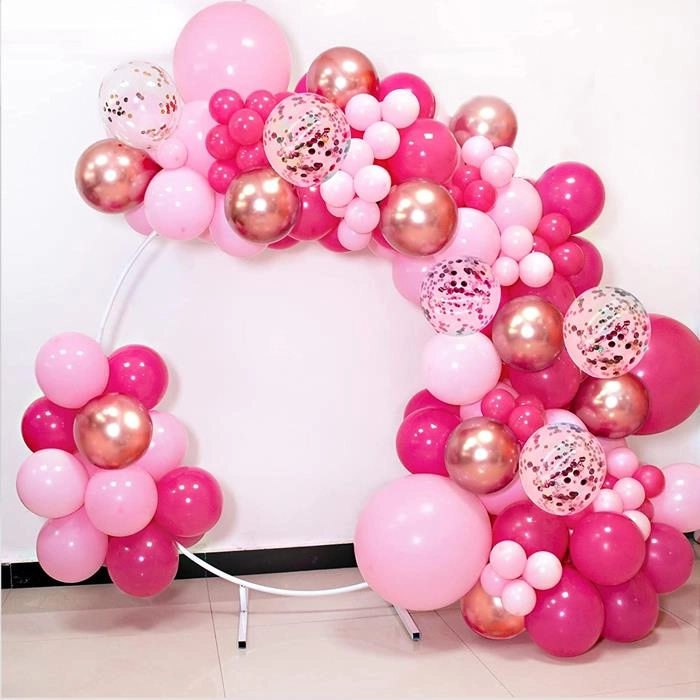 Pembe Fuşya Rose Gold Krom Latex Balon Zincir Seti 5 Metre