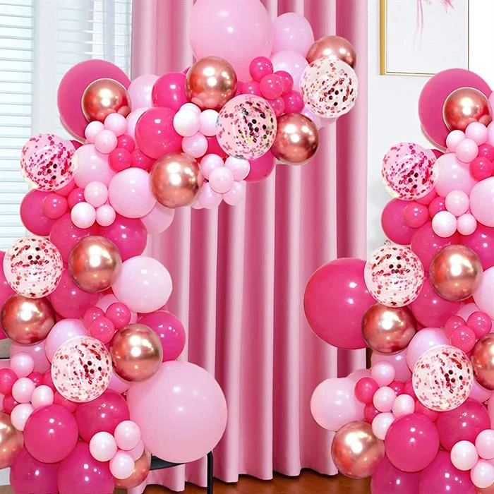 Pembe Fuşya Rose Gold Krom Latex Balon Zincir Seti 5 Metre