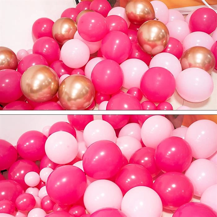 Pembe Fuşya Rose Gold Krom Latex Balon Zincir Seti 5 Metre